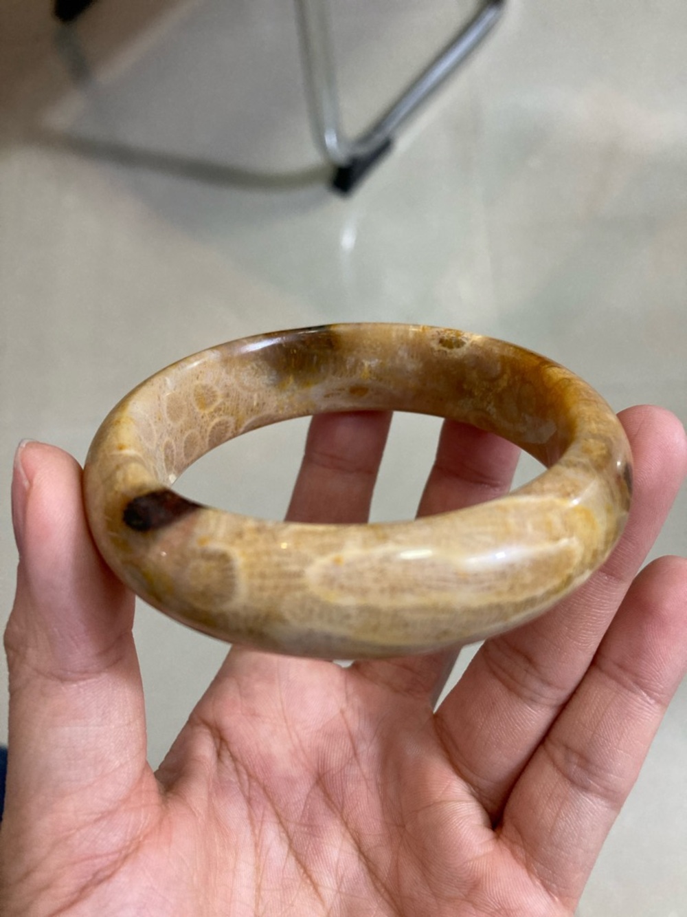 Brown Coral Stone Bangle Bracelet
